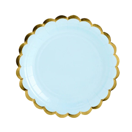 Gold Scalloped Light Blue 7inches Dessert Paper Plate 16pcs